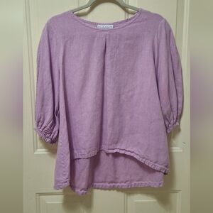 Bryn Walker 100% Linen High Low Tunic, W/ 3/4 pleated sleeves, Size XXS